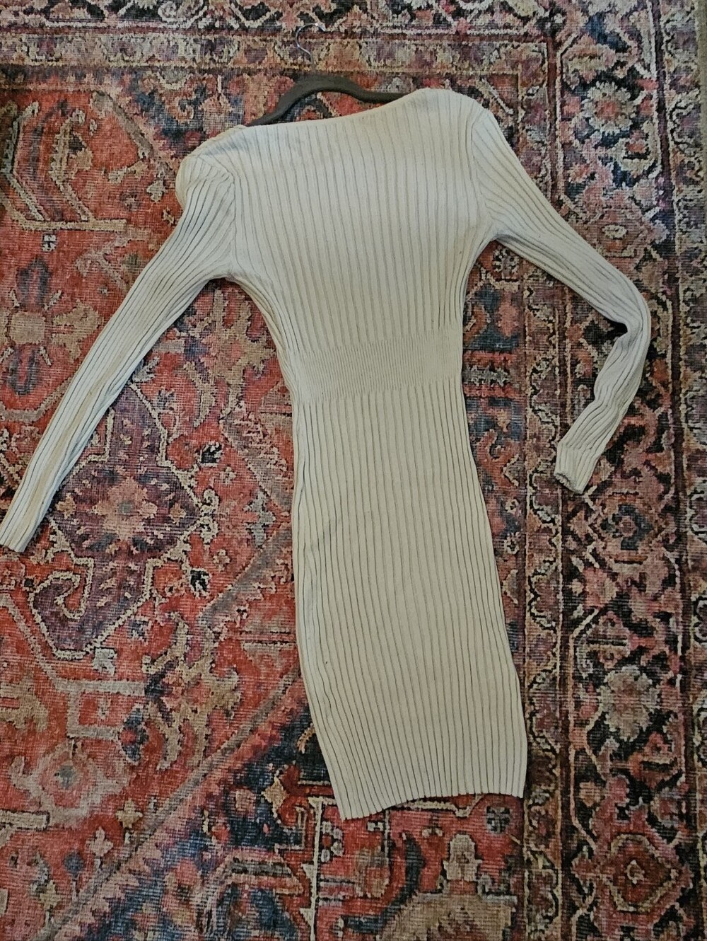 Cream Ribbed Knit Mini Dress - Picture 2 of 2